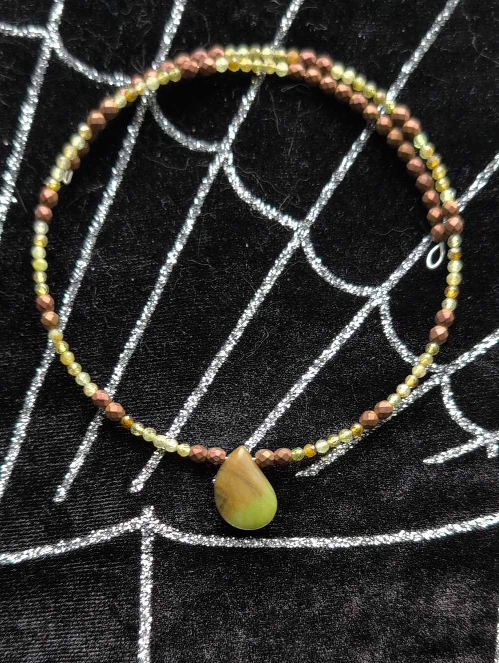 Green Garnet & Brown Hematite Beaded Teardrop Choker